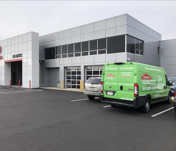 SERVPRO vehicle outside job site.